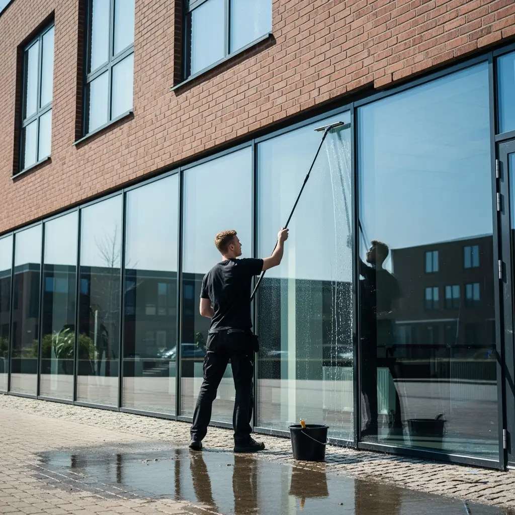Butiksfacade med pudset rudeparti i Esbjerg centrum